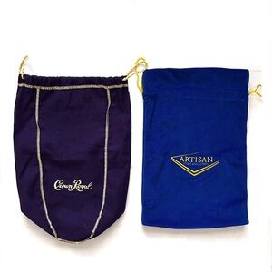 Set of 2 Extra Large Bags: 1 Purple Crown Royal + 1 Blue Artisan w/Draw Strings